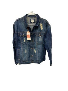 Wax Jean Distressed Denim Jacket Dark Blue